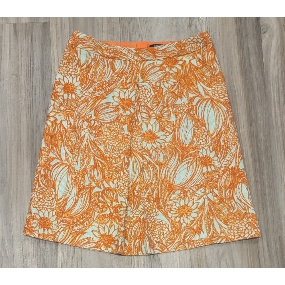 Etcetera Orange & Beige Front Pleated Skirt size 6